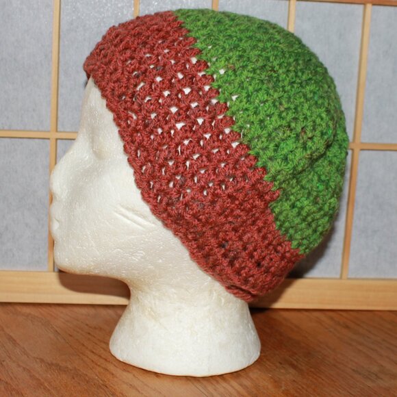 Handmade Knit Two Tone Beanie Hat - Picture 1 of 7
